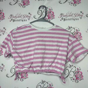 Zara tshirt tee cropped top crop pink white stripe with tie bottom ribbon bows